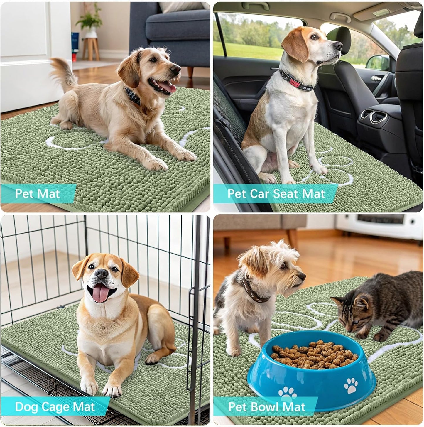 OLANLY Dog Door Mat - Absorbent Muddy Paws Doormat | Non-Slip Chenille, 30x20, Sage Green