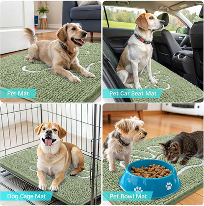 OLANLY Dog Door Mat - Absorbent Muddy Paws Doormat | Non-Slip Chenille, Quick Dry, 47x32, Sage Green