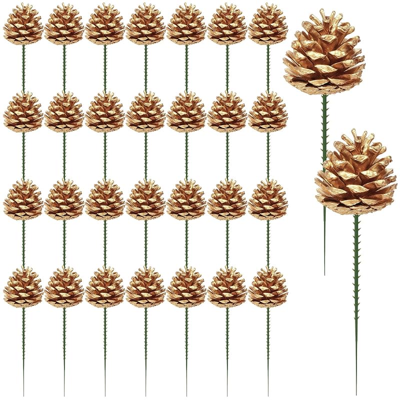 Gold 3 Inch Pine Cone Picks 30Pcs Christmas Wreath Decor - Variation: Glod-30