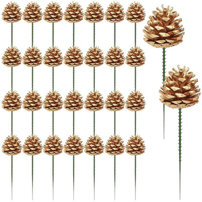 Gold 3 Inch Pine Cone Picks 30Pcs Christmas Wreath Decor - Variation: Glod-30