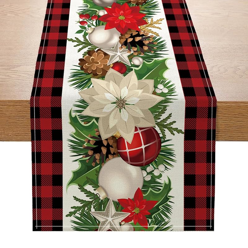 Red and Black Buffalo Check Christmas Table Runner 13 x 72 Inch - Variation: Christmas002