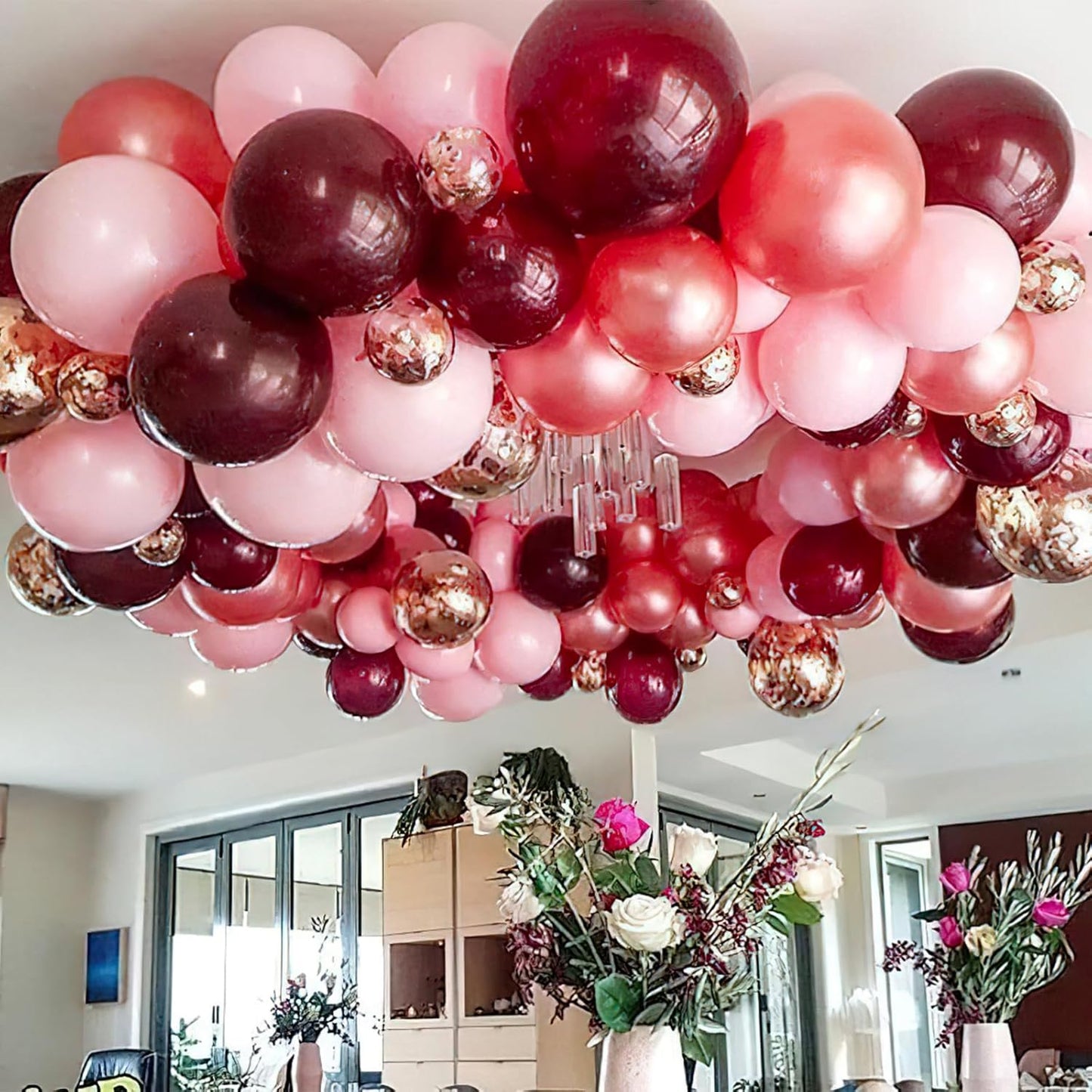 PartyWoo Pearl Burgundy Balloons - 140-Piece Dark Red Balloon Arch Kit for Weddings & Parties