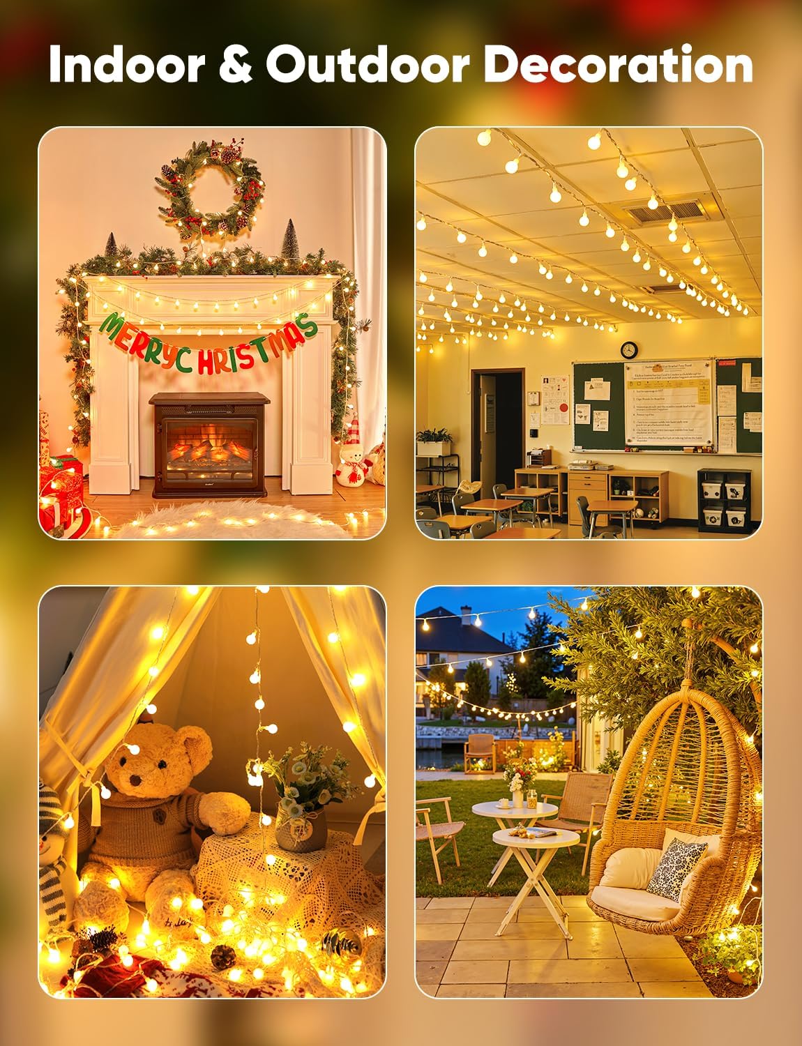 Minetom Globe String Lights - 33 Feet 100 LED Fairy Lights with Remote | Warm White for Indoor & Outdoor Decor