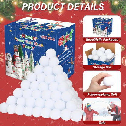 Homiar Snow Fake Balls - 100 Pack Soft Artificial Snow Toy Balls for Indoor & Outdoor Winter Fun