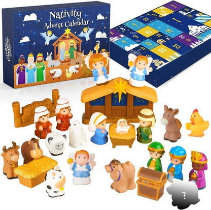 **Nativity Advent Calendar 2025 - Christmas Story Playset for Kids | 25-Piece Nativity Scene Set**