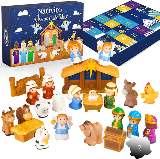 Nativity Advent Calendar 2025 - Christmas Story Playset for Kids | 25-Piece Nativity Scene Toys for Ages 1+