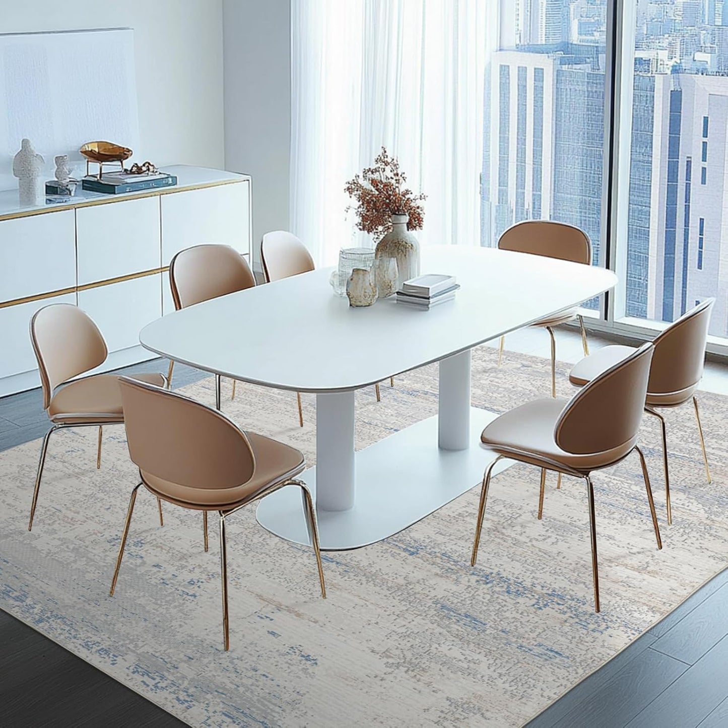 Skiennix Washable Area Rug - Modern Abstract Design, 8x10 Size, Soft Low Pile with Non-Slip Backing
