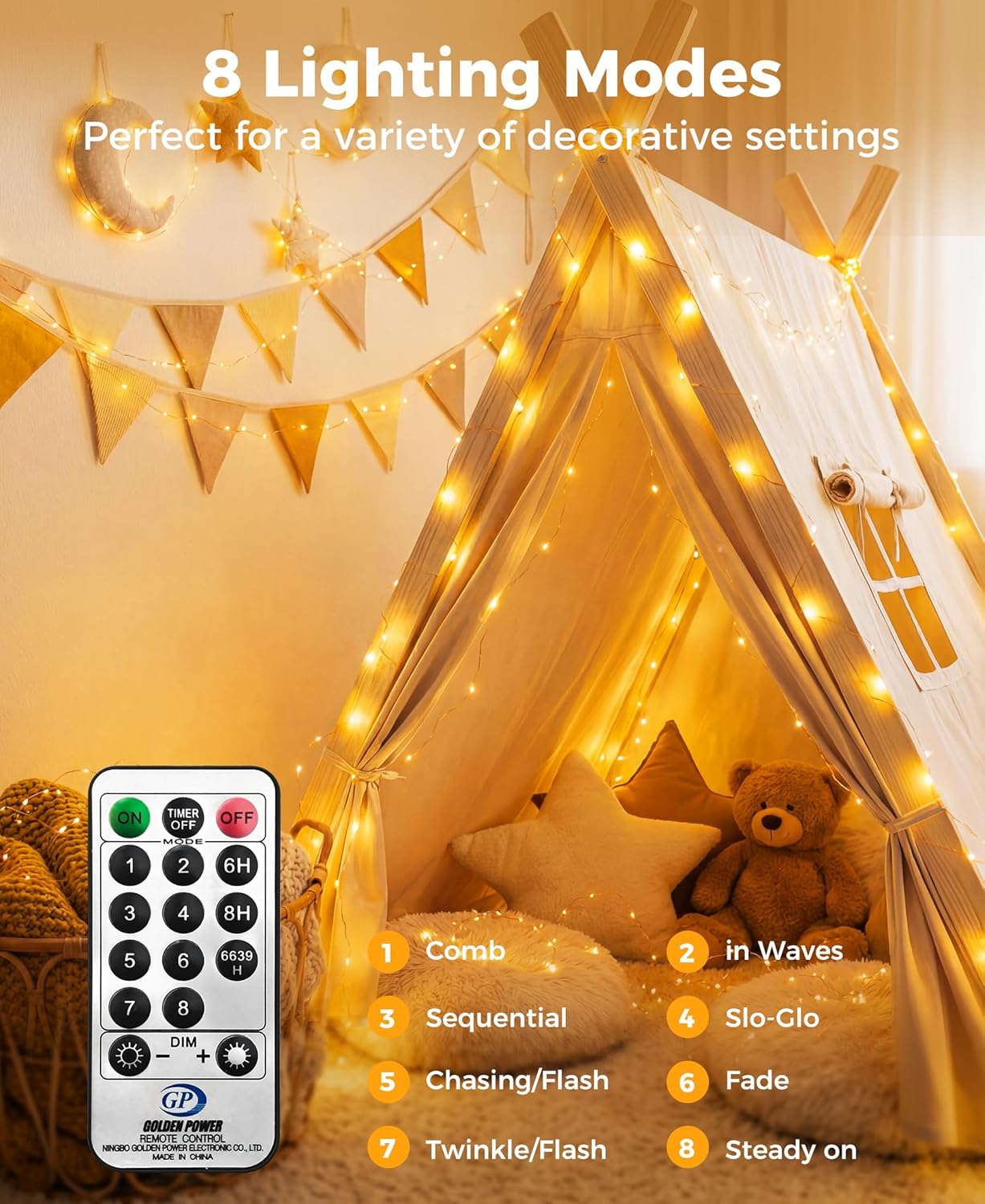 Plug-In Fairy Lights - 66 Ft 200 LED String Lights with Remote, 8 Modes & Timer | Warm White for Indoor Decor