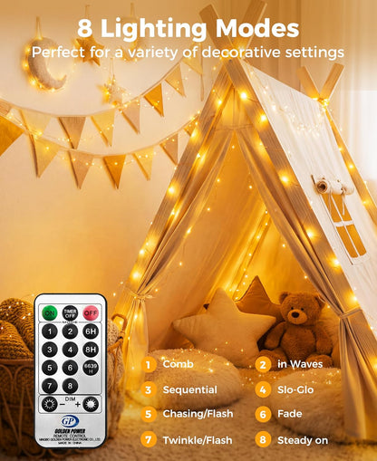 Plug-In Fairy Lights - 66 Ft 200 LED String Lights with Remote, 8 Modes & Timer | Warm White for Indoor Decor