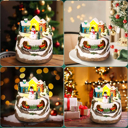 Regine Switzerland Musical Resin Snowman Figurines - LED Spinning Train Holiday Decor | Collectible Indoor Ornaments