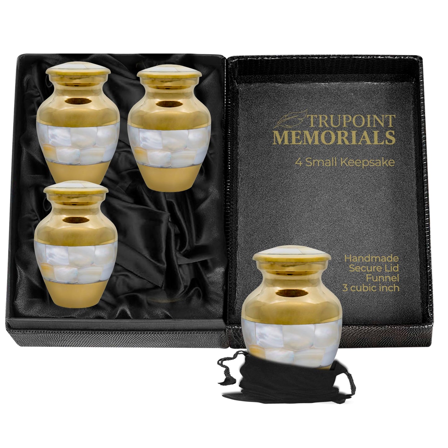 Trupoint Memorials Small Urns for Human Ashes Keepsake, Mother of Pearl Decorative Mini Cremation Urn for Adult Men & Women, Set of 4, Gold