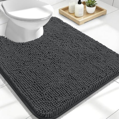 OLANLY Toilet Rugs U-Shaped 24x20, Extra Soft Absorbent Chenille Contour Bathroom Rugs for Toilet, Dry Quickly, Machine Washable, Non-Slip Bath Mat, Dark Grey
