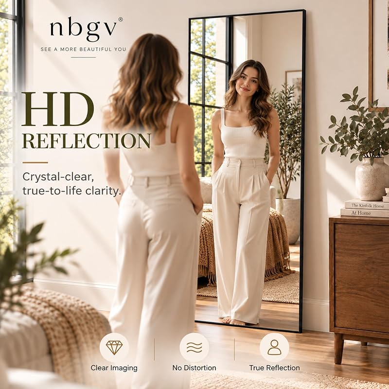 58x20 Full Length Mirror - Freestanding Floor/Wall Mount, Gold Frame