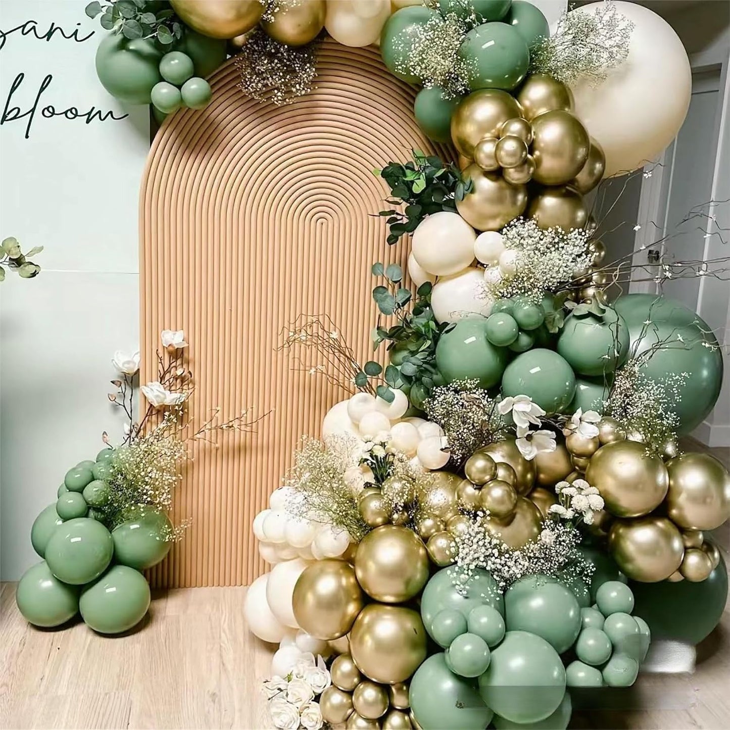 MEBAY Balloon Garland Arch Kit - Sage Green & White Gold | 146 Pcs Latex Balloons in Various Sizes for Birthday, Baby Shower, Wedding Decor