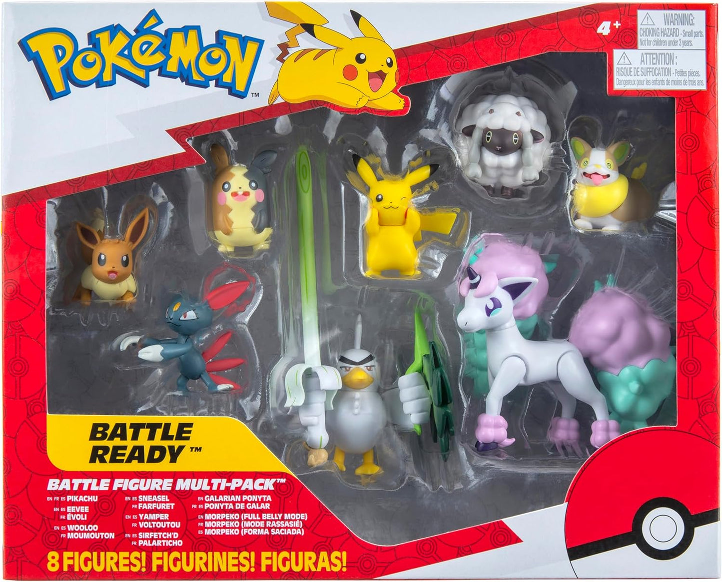 Pokemon Battle Ready 8-Pack Toy Set - Includes 4.5" Ponyta & 2" Pikachu, Eevee, Wooloo & More - Perfect Gift for Kids