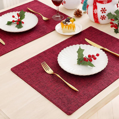 Red 6-Piece Faux Linen Placemats Set 13x19 inches – Heatproof, Easy Care