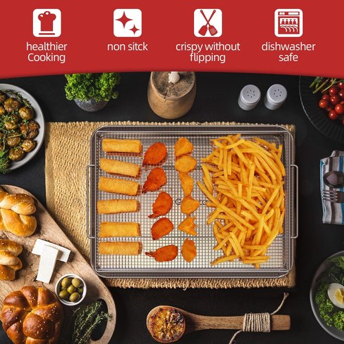 Geesta Air Fryer Basket - Extra Large 16.5” x 12.5” Stainless Steel Tray with 50 Recipes | Perfect for Crispy Foods