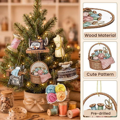 Sewing Theme Christmas Ornaments – 36 Pcs, 12 Styles, Wooden Decor (Variation: Sewing)