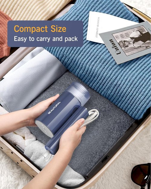 Beautural Portable Clothes Steamer - Fast 30s Heat-Up, Handheld & Foldable Design, Blue