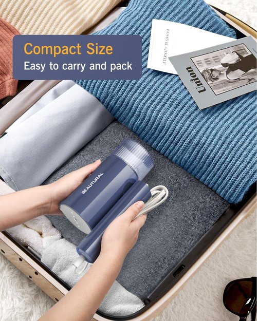 BEAUTURAL Steamer for Clothes, Portable Garment Wrinkle Remover, Fast 30s Heat-up, Foldable and Handheld, 120V Only (Not for 220V Europe), Blue