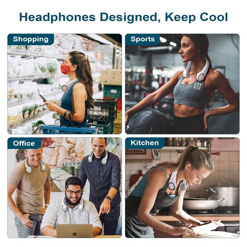CIVPOWER Neck Fan: Portable Personal Neck Cooling Rechargeable Bladeless Fan - Hands Free 3 Speed 4000 mAh Battery USB Operated Wearable Headphone Design - Gift for Men Women Outdoor (White)