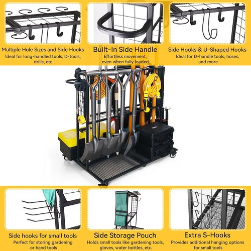 Garden Tool Organizer - Heavy-Duty Storage with Wheels | Large Holder for Lawn, Yard, Shed & Garage