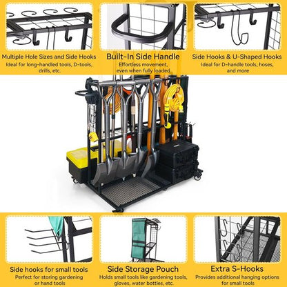 Garden Tool Organizer - Heavy-Duty Storage with Wheels | Large Holder for Lawn, Yard, Shed & Garage