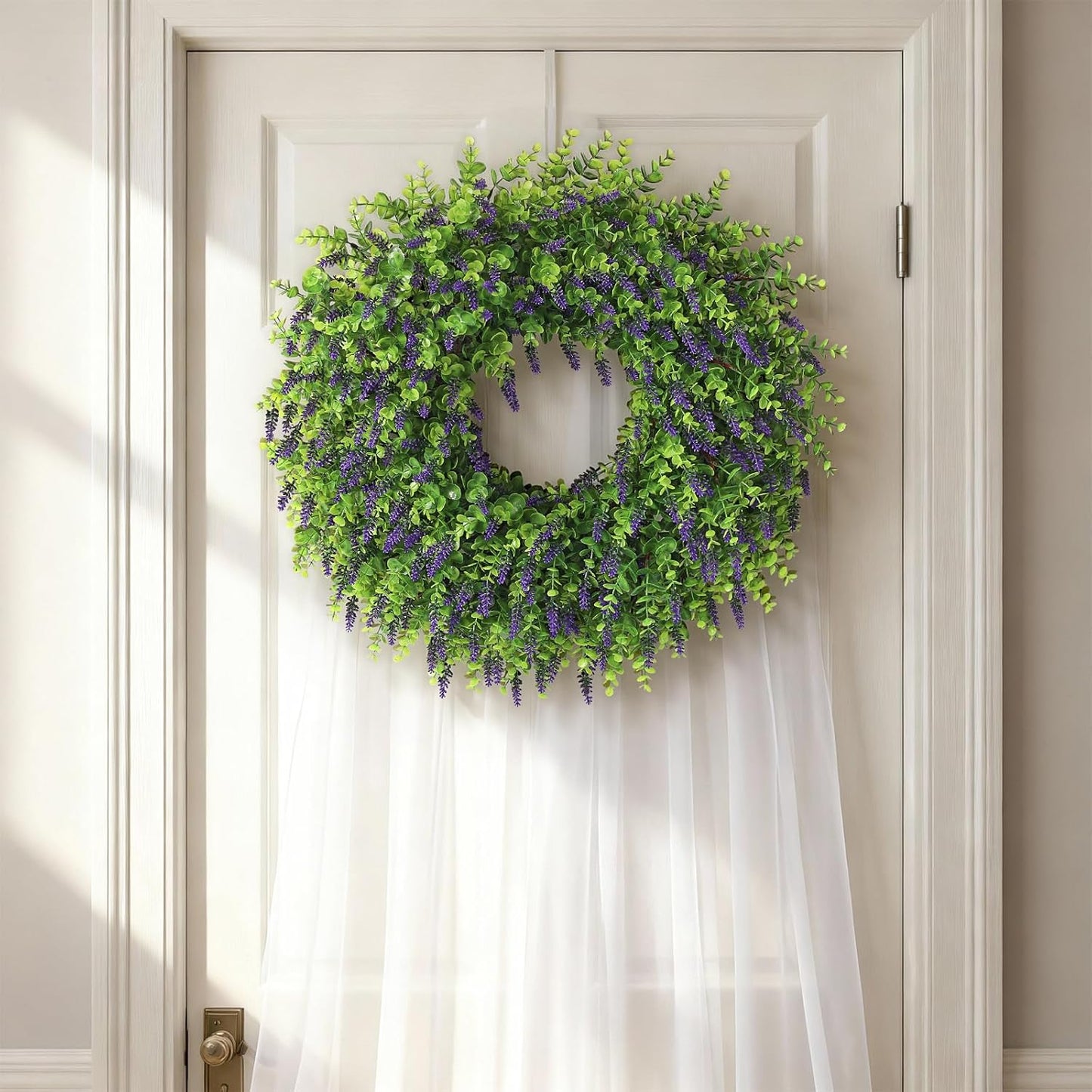 Skiennix 26" Artificial Lavender & Eucalyptus Wreath - UV Resistant Faux Greenery for Spring & Summer Decor