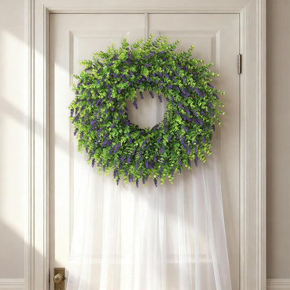 Skiennix 26" Artificial Lavender & Eucalyptus Wreath - UV Resistant Faux Greenery for Spring & Summer Decor