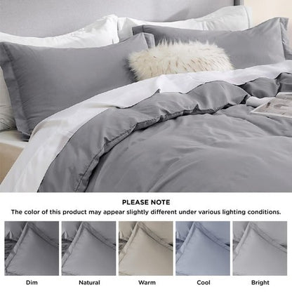 Bedsure Duvet Cover King Size - Soft Double Brushed Bedding Set for Kids & Adults, Zipper Closure, 3 Pieces, Includes 1 Duvet Cover (104"x90") & 2 Pillow Shams, NO Comforter, Grey