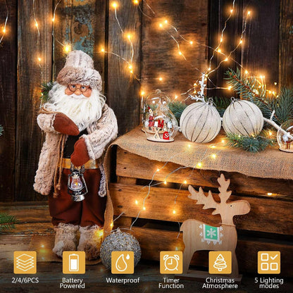 Timer Fairy Lights - 50 LEDs 16.4Ft Silver Copper Wire String Lights | Battery Operated with 5 Lighting Modes for Christmas & Weddings