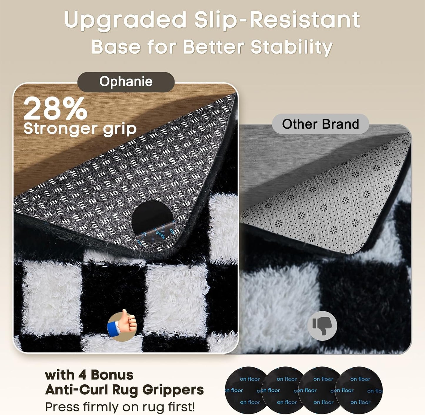Ophanie Checkered Black & White Area Rug - Fluffy Soft Shaggy Carpet for Living Room & Bedroom | 4x6 Furry Decor