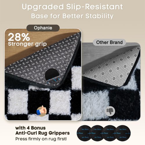 Ophanie Checkered Black & White Rug for Living Room Bedroom, Fluffy Soft Cute Fuzzy Area Rugs, Shag Plush Shaggy Bedside Floor 4x6 Furry Carpet for Kids Baby Teen Dorm Nursery Home Decor Aesthetic