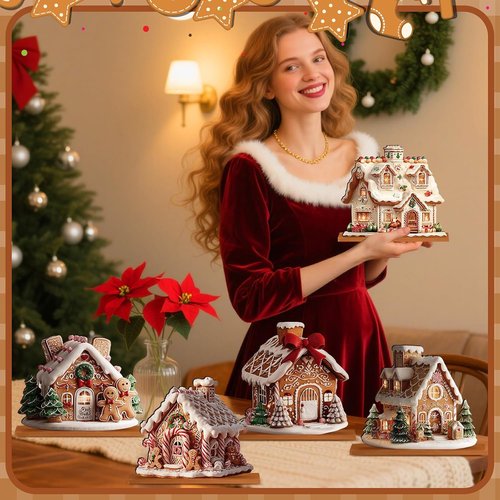 Chunful Gingerbread House Decorations - 5 Pcs Christmas Centerpiece for Festive Home Decor