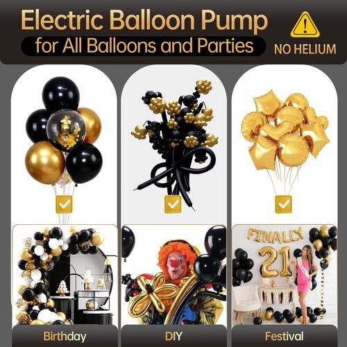 Bezente Electric Balloon Pump - 3-in-1 Portable Inflator for Latex & Foil Balloons | Black Gold Design