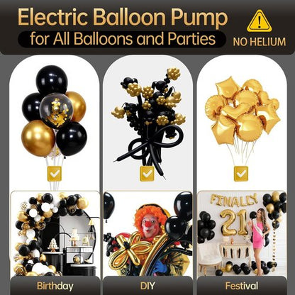 Bezente Electric Balloon Pump - 3-in-1 Portable Inflator for Latex & Foil Balloons | Black Gold Design