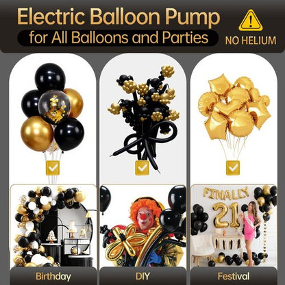 Bezente Balloon Pump Electric, 3-in-1 Portable Black Gold Electric Air Machine Balloon Pump Dual Nozzle Balloon Inflator for Inflatables and Latex 260q Foil Balloons