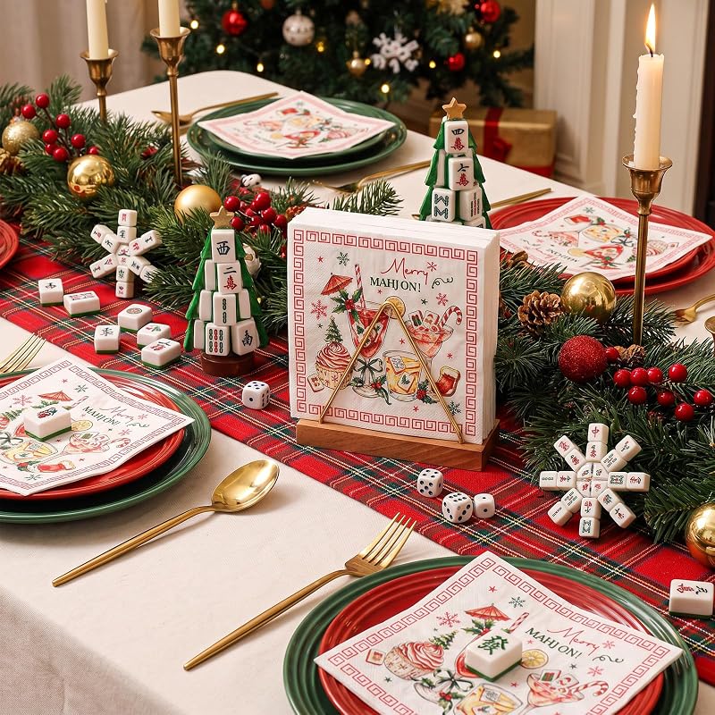 Merry Christmas Mahjong Napkins 50 Pk, 6.5 Inch - Variation: Christmas Mahjong