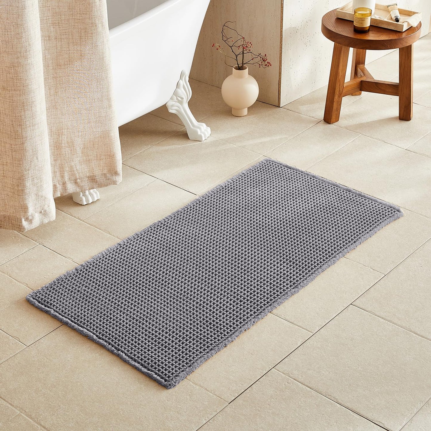 TYUU Waffle Bath Mat, Boho Bathroom Rugs Non Slip Washable Super Absorbent Quick Dry Bath Mat Farmhouse Bathroom Decor, 48"x24" Grey