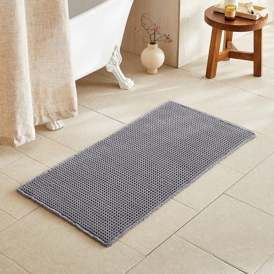 TYUU Waffle Bath Mat, Boho Bathroom Rugs Non Slip Washable Super Absorbent Quick Dry Bath Mat Farmhouse Bathroom Decor, 48"x24" Grey