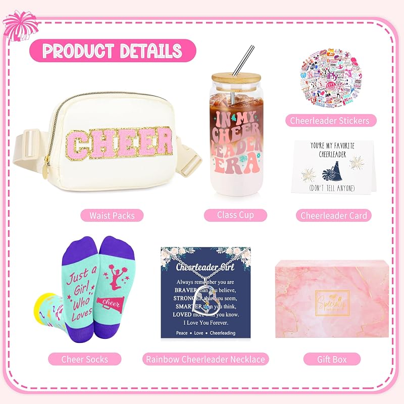 Cheerleader Gifts Set - 16oz Cup, Waist Bag, Socks & Sticker Gift Bundle