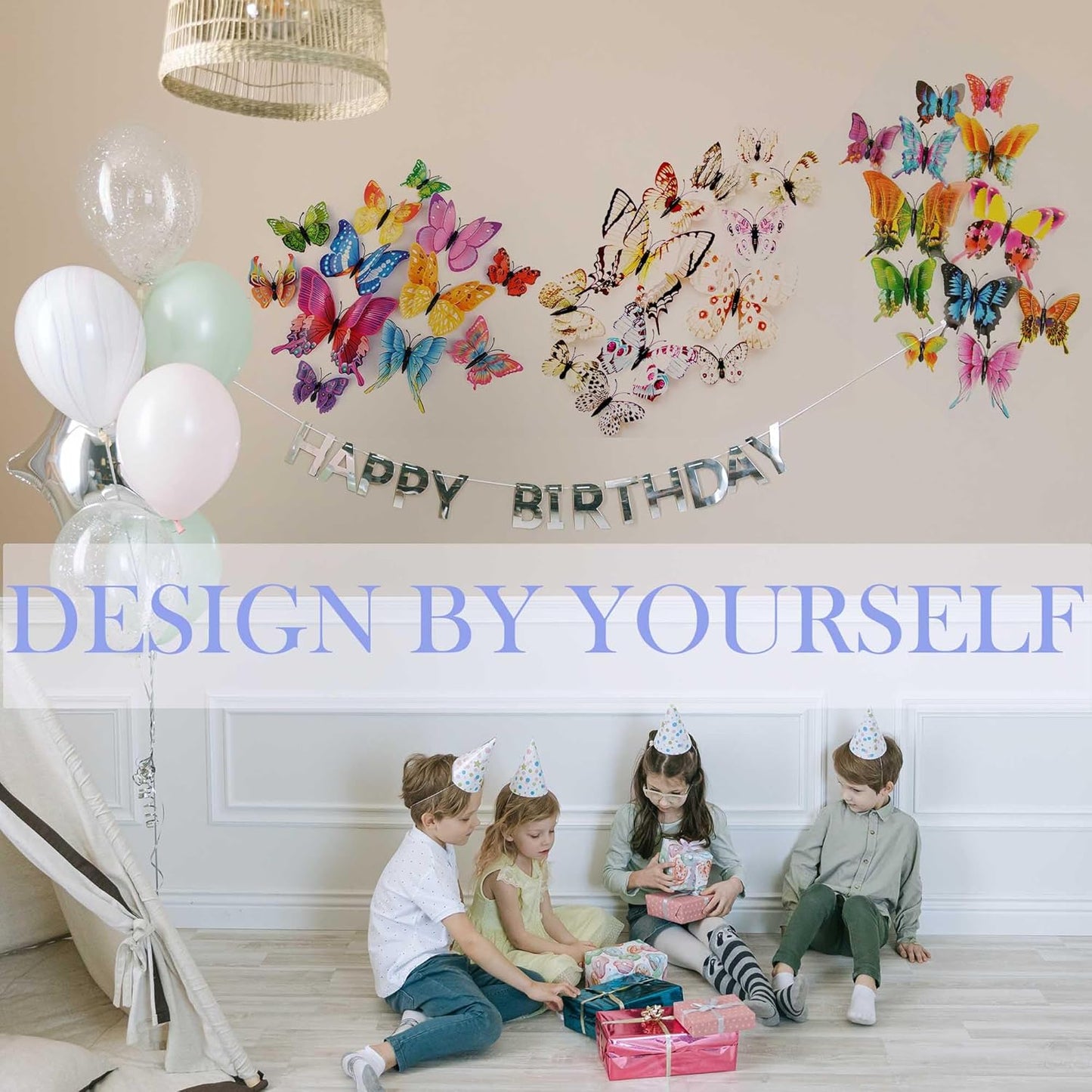 OPSEAM 3D Butterfly Wall Decor - 72 PCS Magnetic Stickers for Party Decorations | White