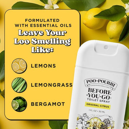 Poo-Pourri Before-You-Go Pocket Toilet Spray, Travel Essentials, Original Citrus, 1 Fl Oz, Up to 50 Uses, On-The-Go Bathroom Odor Deodorizer with Essential Oils, TSA Approved Size, Lemon Bergamot