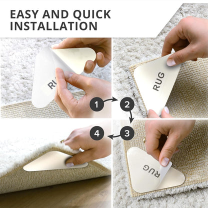 X-Protector Rug Tape | 12 Pcs Anti-Slip & Anti-Curling Carpet Gripper - Premium White Rug Pad