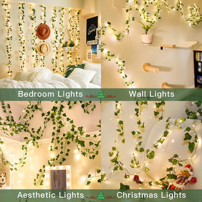 Suddus Ivy String Lights - 33ft 100 LED Battery Operated Fairy Lights with Remote | Warm White Decor for Bedroom, Garden, Party, Wedding