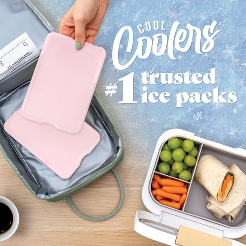 Fit & Fresh Cool Coolers XL Slim Ice Packs - Quick Freeze, Reusable & Space-Saving, Light Pink, 4-Pack