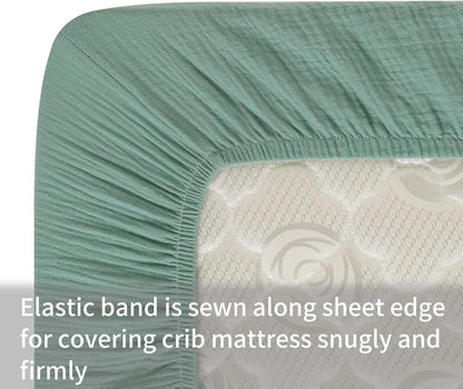 Onacosht Muslin Crib Sheets - Soft 100% Cotton Fitted Sheets for Standard Toddler Crib | 2-Pack in Grey & Green