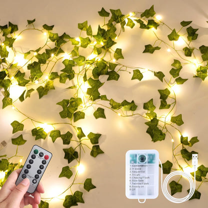 Skiennix 33ft LED Artificial Ivy Garland - 100 Fairy Lights for Home, Office & Outdoor Decor