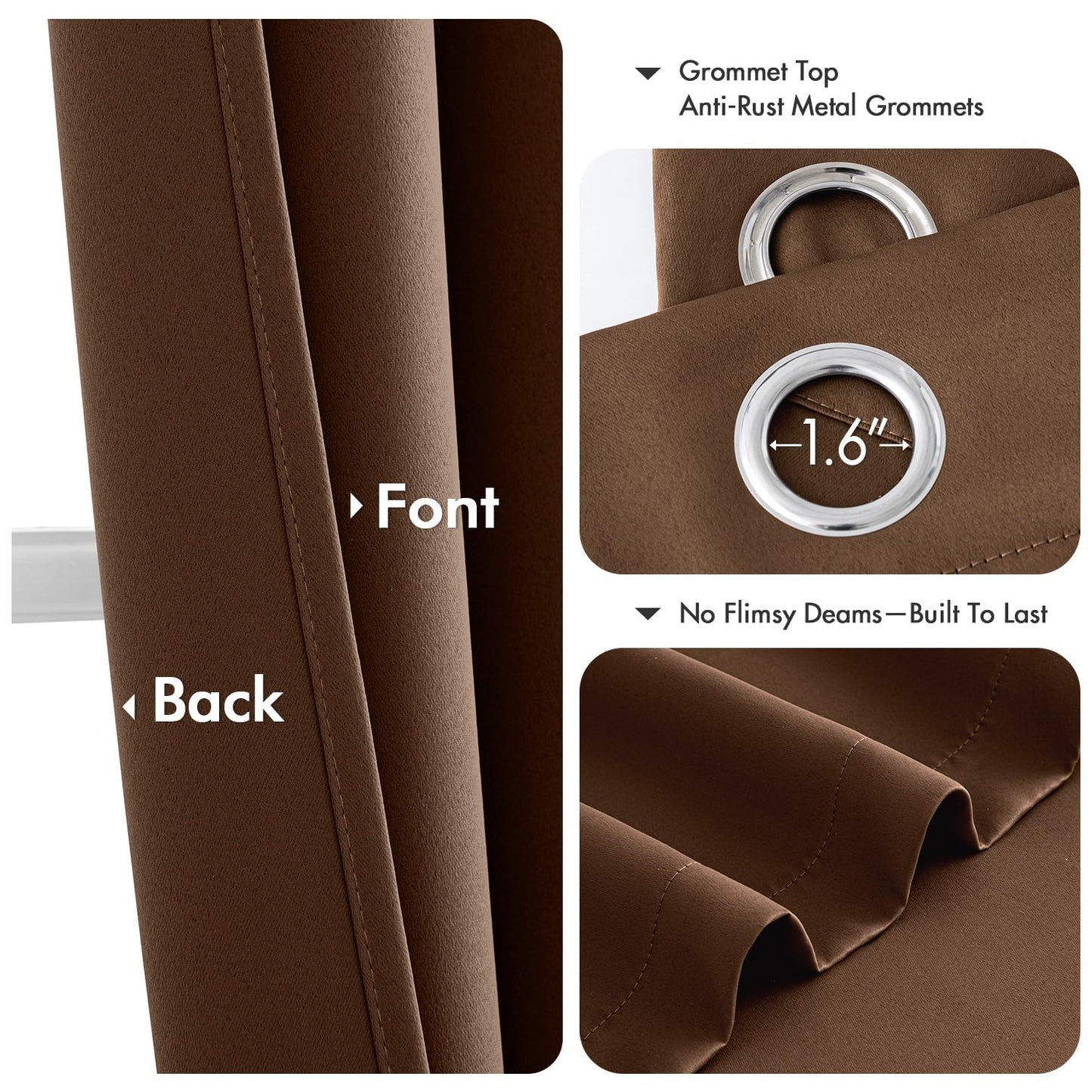 MIULEE Bedroom Blackout Curtains Thermal Insulated Room Darkening Drapes for Living Room Kitchen Grommet Top Light Blocking Window Treatment Curtains, 40 x 45 Inches Long, 2 Panels, Mocha Brown