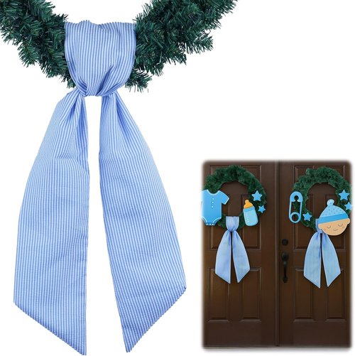 Blue Striped Wreath Ribbon Set by [Brand Name] - 5.12" Wide x 54.33" Long | Perfect for Baby Boy Shower Decorations
